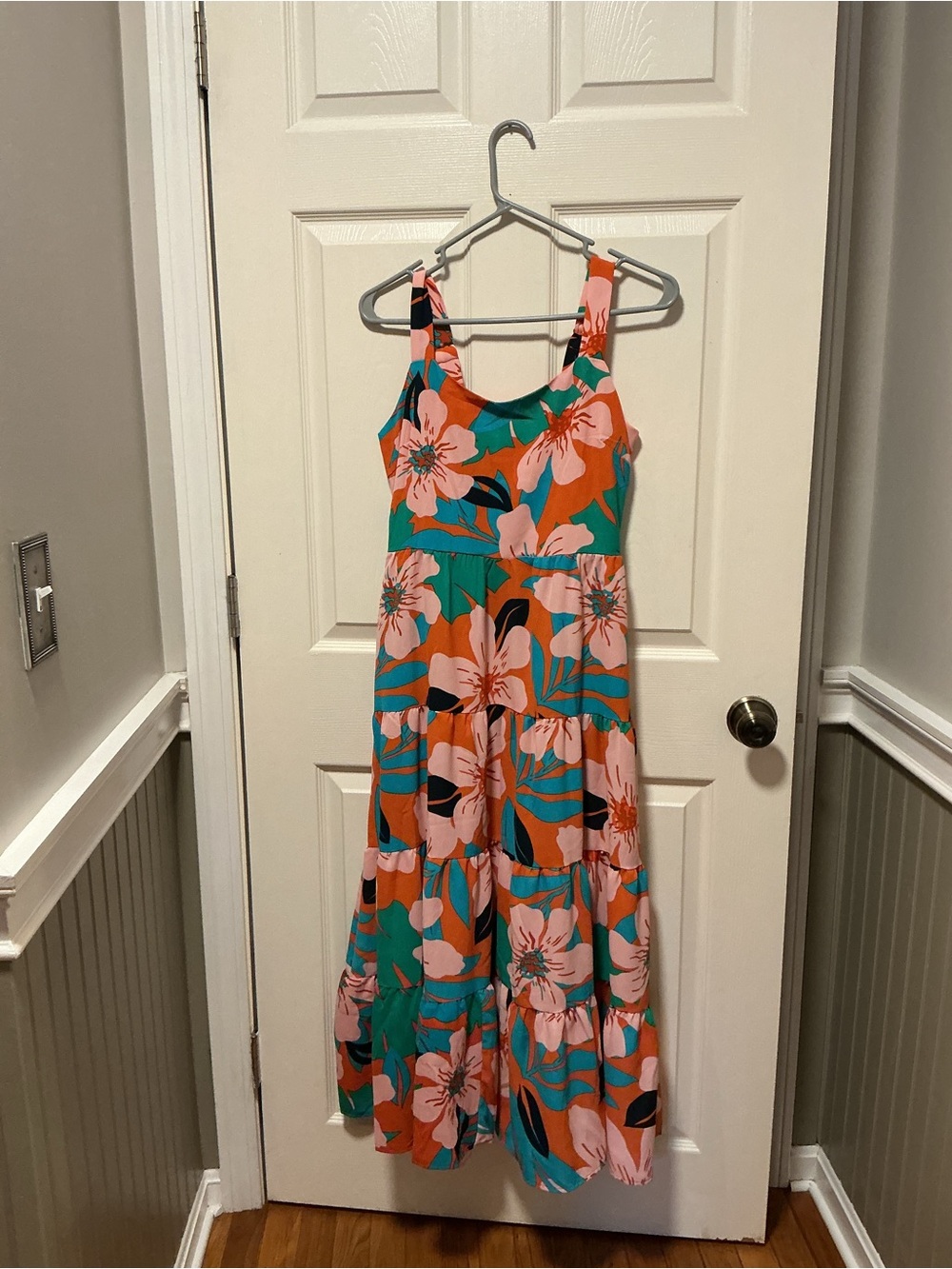 PrettyGarden Floral Tiered Maxi Dress Medium  Tropical Smocked Back Pockets - Picture 2 of 12